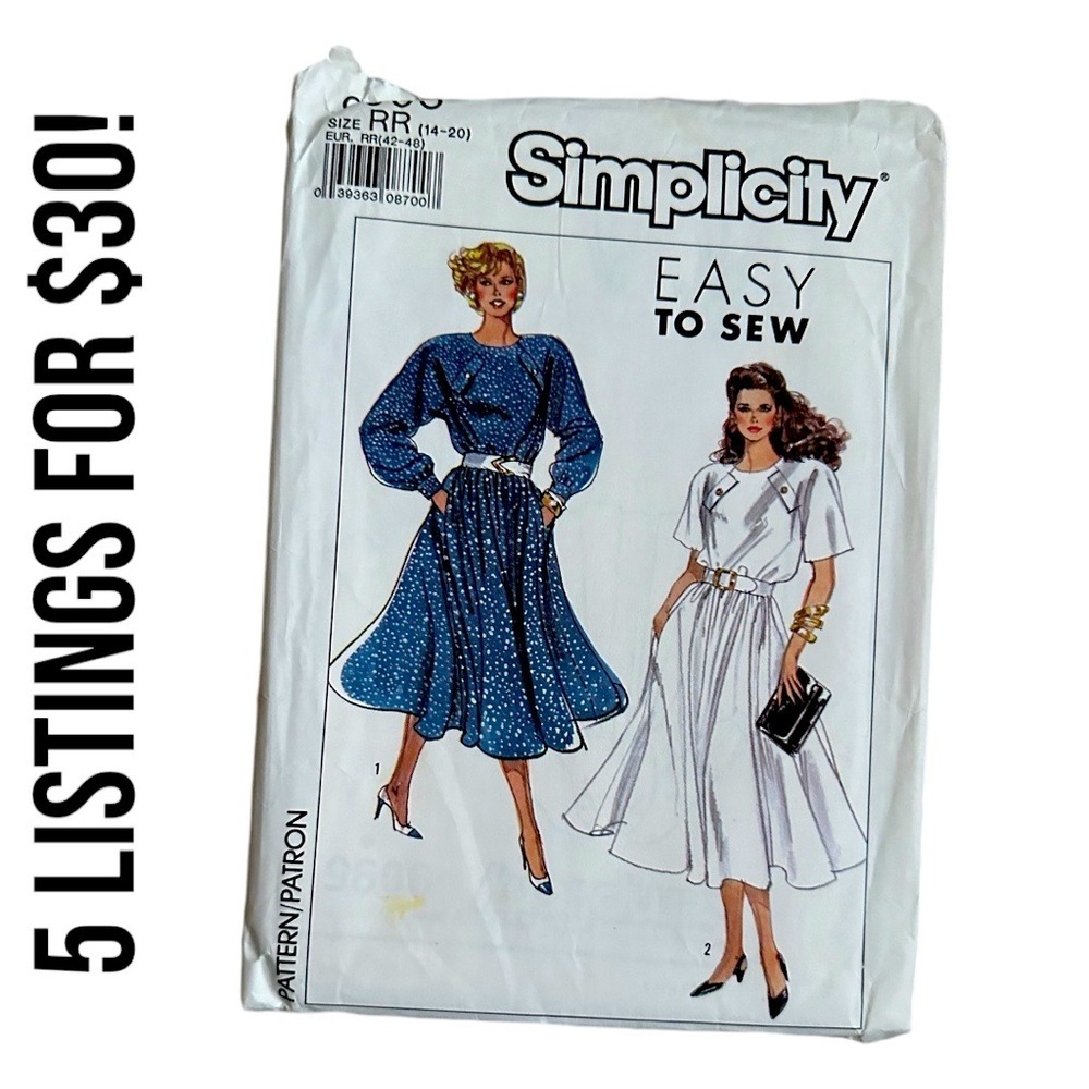 Simplicity 9095 Vintage 1980s Dress Patterns Size RR (14-20)